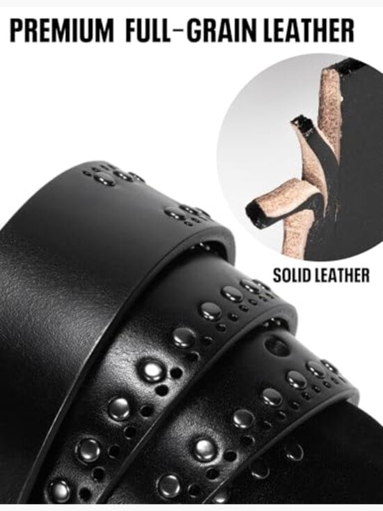 Vintage Silver Buckle Studded Leather Belt 35mm Western main image 4